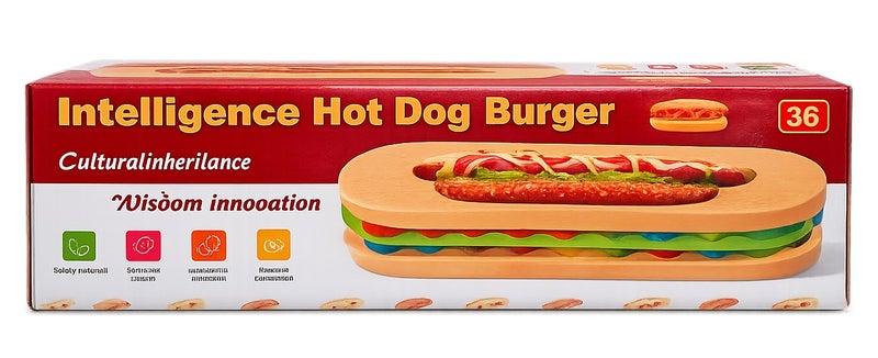 لعبة ألغاز خشبية على شكل هوت دوغ وبرغر - مجموعة ألغاز طعام ذكية للأطفال (36 قطعة) - Image 1